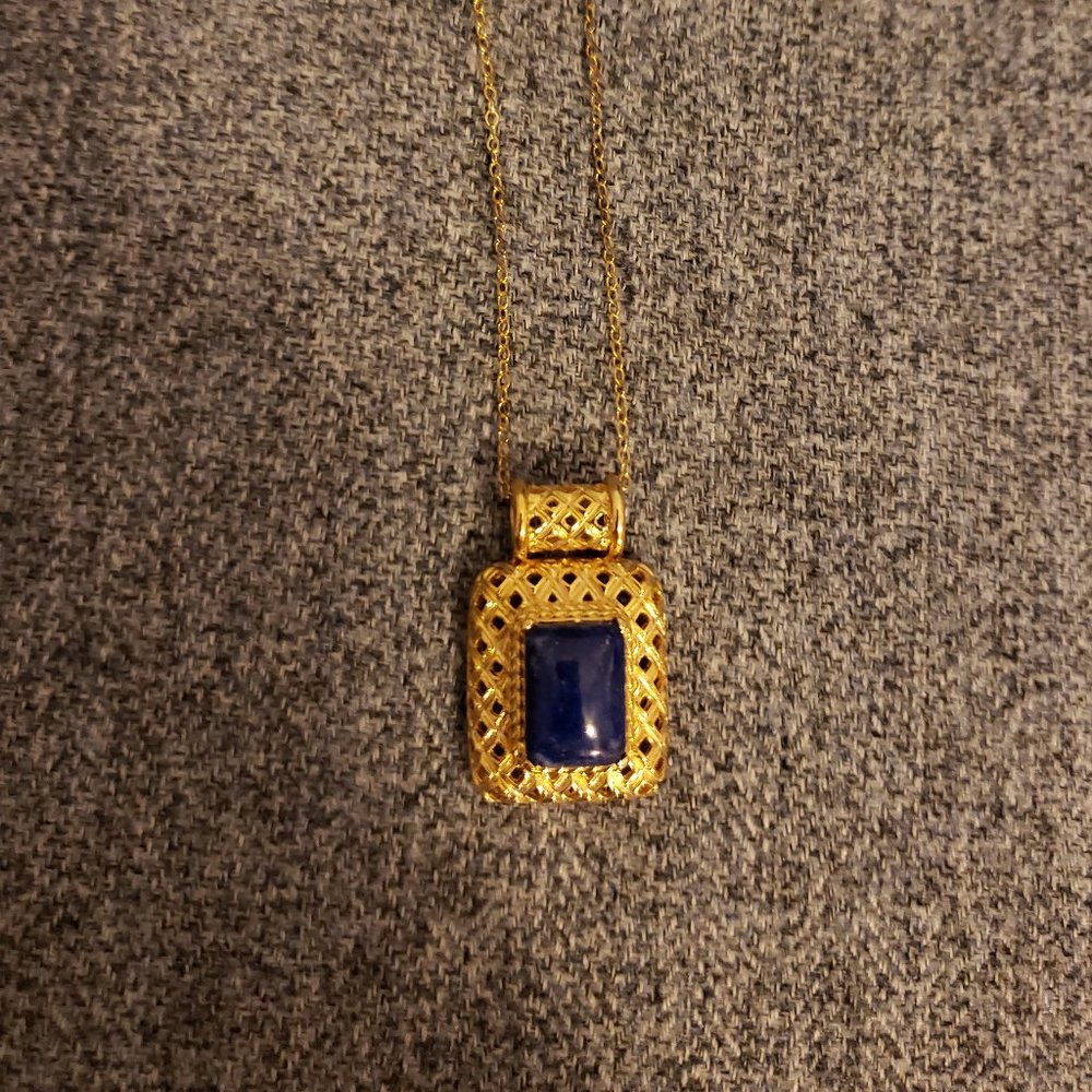 Gold Necklace with Blue Lapis Slide